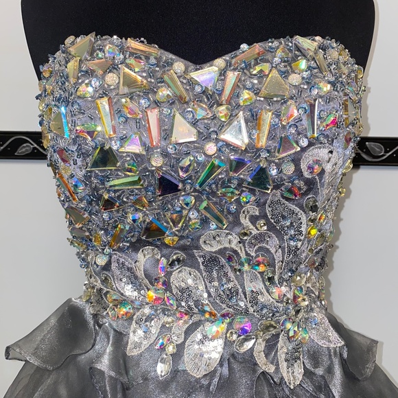 Platinum Jeweled Top Ruffled Short Dress - Picture 3 of 3